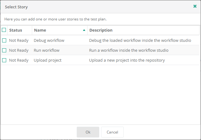 Test Automation - Create Test Plan - User Stories - Select User Story