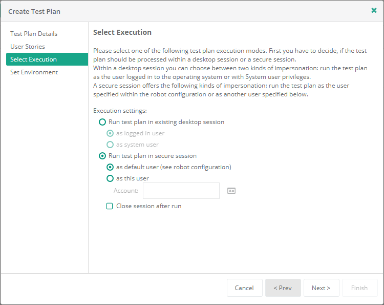 Test Automation - Create Test Plan - Select Execution