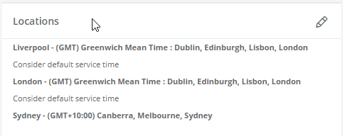 Example Locations with different time zones