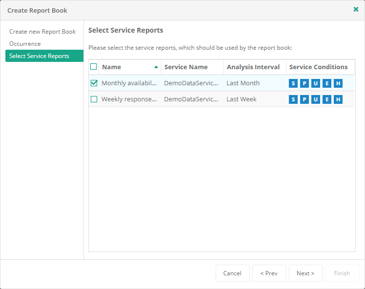 Create Report Book wizard - Select Service Reports