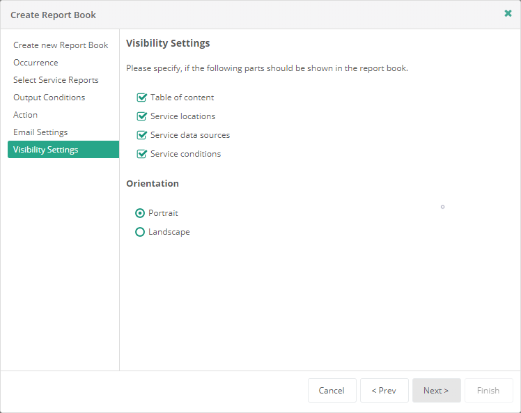 Create Report Book wizard - Visibility Settings