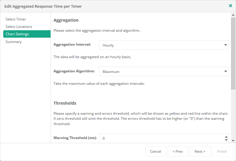 Service Report Aggregated Response Time Chart Settings