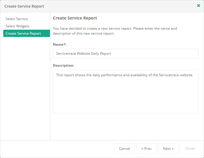 Create Service Report wizard - Enter a name