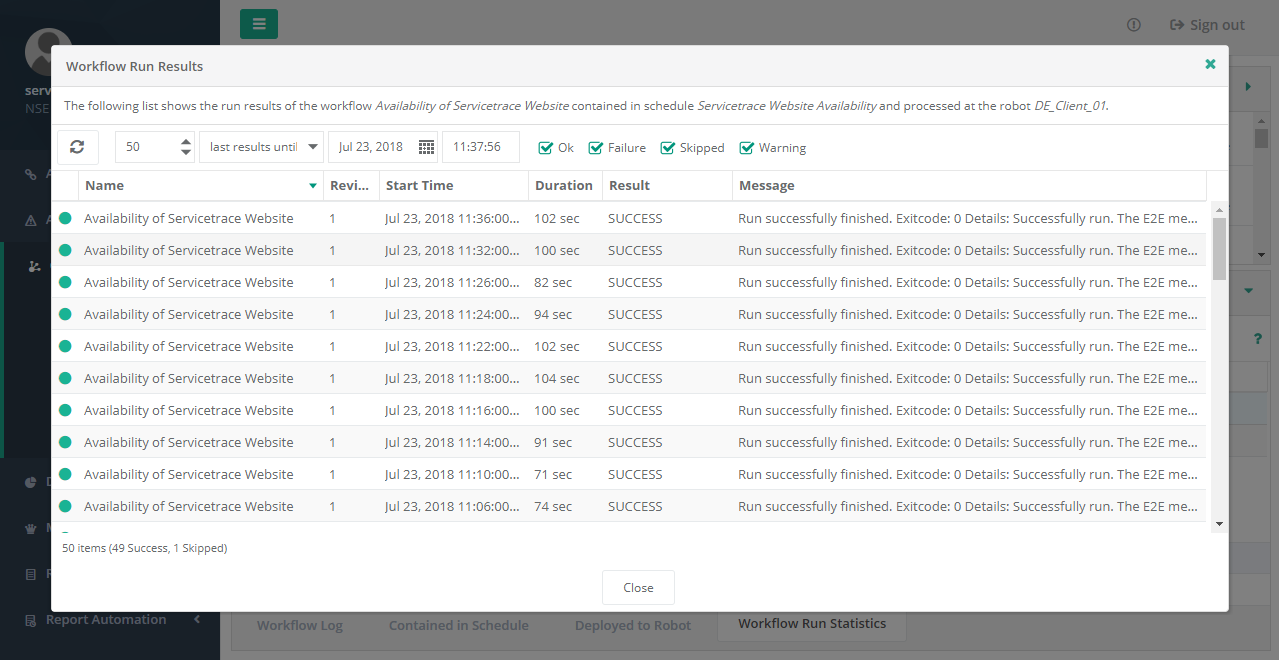 Detailed Workflow Run Results