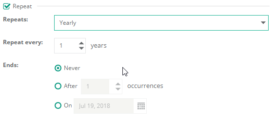 Yearly Recurrence