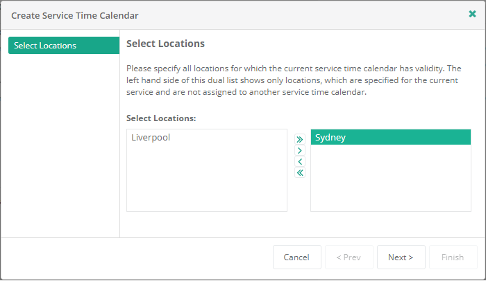 Example Selecting Locations for the Service Time Calendar