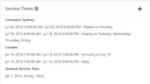 Example More than one Service Time Calendar