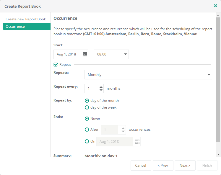 Create Report Book wizard - Occurrence