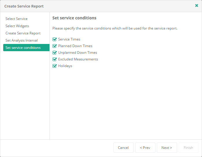 Create Service Report wizard - Set Service conditions
