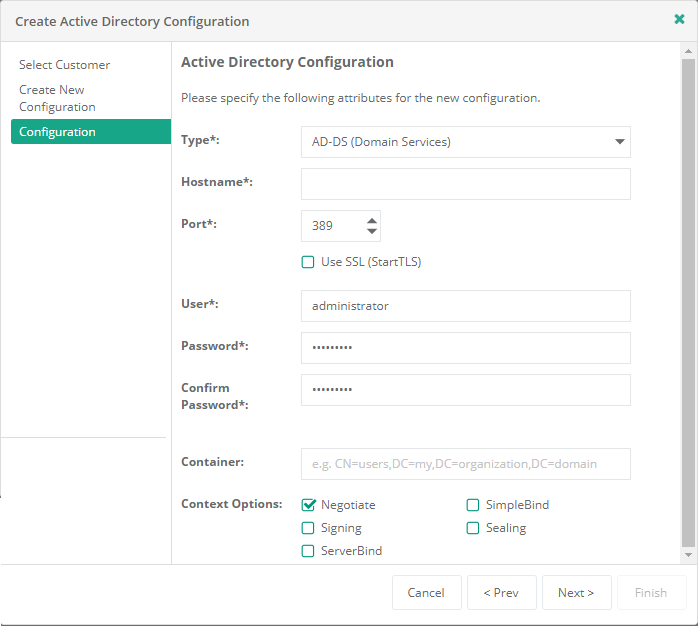 Wizard Active Directory - Create Active Directory Configuration - Configuration