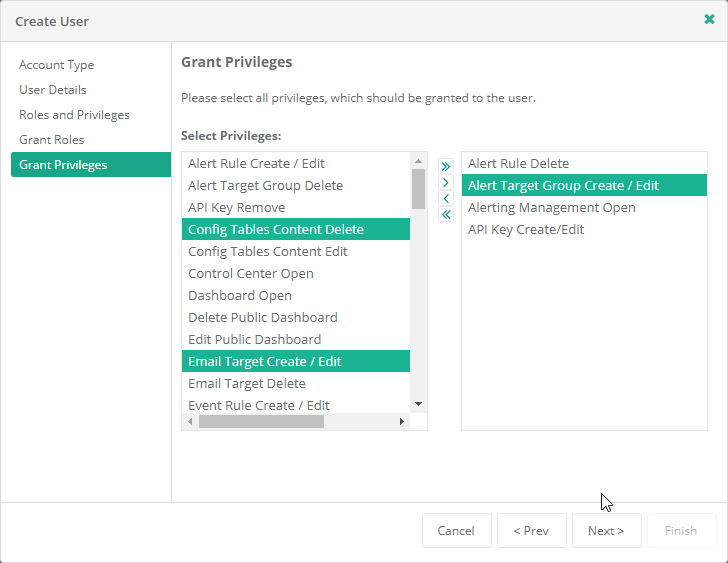 Wizard Create User - Grant Privileges